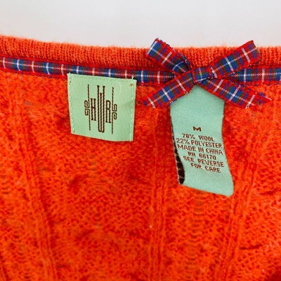 HWR Monogram Anthropologie Size Medium Orange Thin Knit V Neck Wool Sweater - Picture 6 of 9